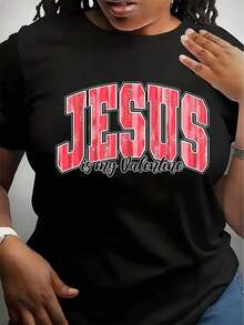 Suave, transpirable y ligera para comodidad durante todo el día. Camiseta "Jesus Is My Valentine", religiosa para el Día de San Valentín. Cuello redondo clásico con un corte relajado que favorece todas las formas del cuerpo y es fácil de combinar con jeans, pantalones cortos y leggings. - Negro - Ver 10
