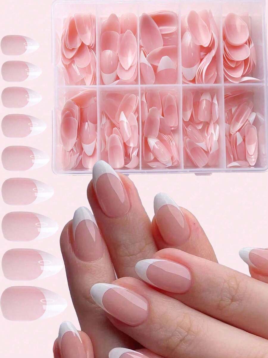 120盒預製假指甲，法式手工DIY製作，透明甲片DIY美甲用品，美甲藝術，杏仁形指甲，夏季美甲，法式美甲，手工美甲，壓感美甲
