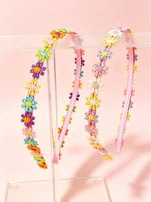 1/2/3件裝花卉與蝴蝶刺繡髮箍 柔軟緞面舒適髮箍 適合派對與日常髮飾 - 彩色 - 查看 10