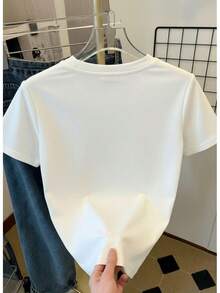 Women's Basic Mexican Short-Sleeve T-Shirt With A Relaxed Fit, Available In Various Colors And Made From A Comfortable Fabric, Ideal For Any Occasion: White, Royal Blue, Black, Gray, Burgundy, Brown, And Apricot. New Release - 白色 - 查看 2