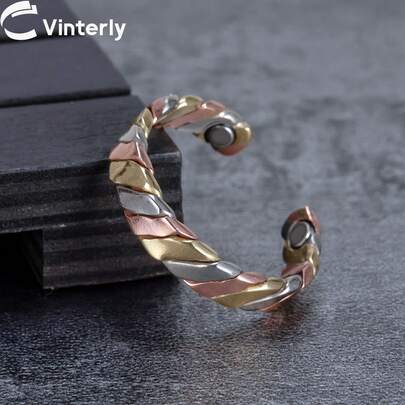 Vinterly خاتم قابل للتعديل مغناطيسي وردي اللون بتصميم ملتوي للنساء، قطر 5 مم، خاتم زفاف مفتوح للأصابع، مجوهرات مغناطيسية