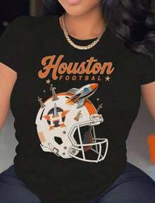 Aggies Women's Casual T-Shirt With Modern Print, Football Texas Atm Helmet Star, Suitable For All Seasons - 100% Cotton - 8 - 查看 7