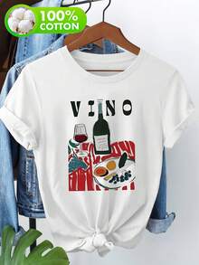 Casual Essential: A Spring/Summer Piece Featuring A Wine-Themed T-Shirt With The Word "WINE" Printed On It. It Offers Comfort, Artistic Food And Wine-Related Designs, And A Casual Retro Style, Making It Perfect For Everyday Wear. It's Also Great For A Dressier Look And As A Holiday Gift. Made From Soft Cotton For Everyday Comfort. - 白色 - 查看 7