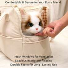 Bolsa Transportadora de Gato de Alta Qualidade no Estilo INS, Bolsa Portátil com Tela Respirável, Bolsa Transportadora de Animais de Estimação com Alça e Tiracolo Adequada para Cachorros Pequenos - Bege - Visão 2