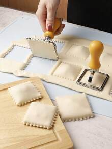 1 buah/2 buah Penjepit Pangsit Persegi Kecil/Besar, Cetakan Kue Paduan Seng, Stempel Embossing Kulit Pangsit, Pemotong Pai Gagang Kayu, Alat DIY Memanggang Dapur, Pembuat dan Pemotong Pasta, Penting untuk Pemula - View 10