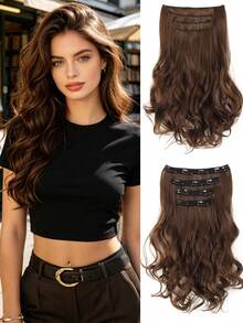 4 piezas Extensiones de cabello rizadas de 16 pulgadas con clip, peluca corta rizada invisible natural, adecuada para mujeres - Multicolor - Ver 13