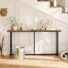Narrow Console Table 20x180x80 Cm Iron Wood Hallway Table For Small Spaces Easy Assembly Sturdy Entryway Sofa Table Rustic Brown Black - 20x160x80 cm - View 4