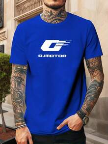 Men's Casual Summer Short Sleeve Crew Neck T-Shirt With QJmotor Logo - Royal Blue - View 6