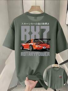 New Men's Casual Summer T-Shirt With Ribbed Crew Neck And Short Sleeves, Made Of Knit Fabric, Cool And Comfortable, With Double-Sided 'RX7' Prints On The Front And Back, Ideal For Outdoor Activities - 深灰色 - 查看 6