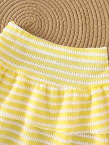 Girls' Summer 2 Pieces Set: Camisole Top And Skirt, Vacation Style, Casual, Daily Wear, Textured Fabric, Soft & Skin-Friendly, Starfish Decor, Fits Ages 4-7 - Yellow - View 7