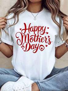 Mother's Day T-Shirt, Gift For Mom, T-Shirt With Cute Red Letters, Casual Top For Women, Clothing For Mother's Day Celebration, 220g - Urban Vintage Style, Unisex Short Sleeve Round Neck T-Shirt Made Of 100% Pure Cotton. - 白色 - 查看 7