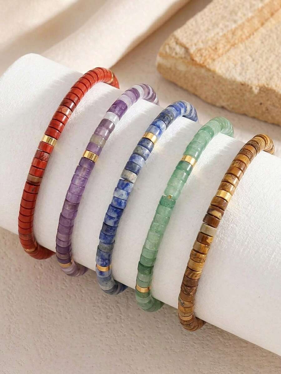 ZIRUISP Natural Stone Beaded Bracelet For Women Men, Adjustable Handmade Braided Rope Wristband Stackable Boho Minimalist Jewelry Beach Vacation Gift For Couple Friends Daily Wear - Natural Stone Bracelet - View 1