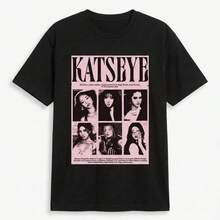 Camiseta Katseye Beautiful Chaos Tour, top de manga corta con cuello redondo, camiseta con estampado gráfico, camiseta de música para fans de 2026, blusas para mujer, blusas, blusas casuales para mujer, tops para mujer, tops, unisex. - Negro - Ver 1