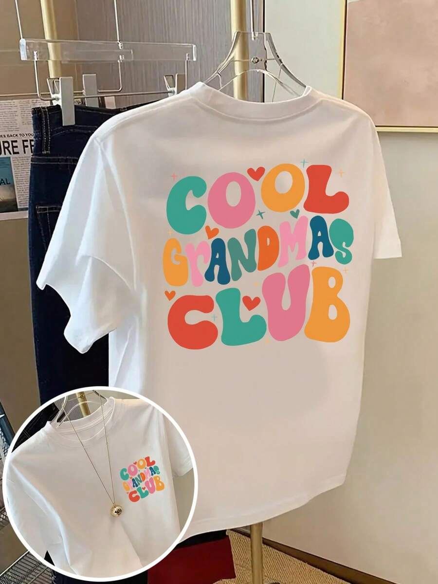 New Collection 2026 Cotton T-Shirt - Cool Grandma Club Fashion Print, Cool Grandmas - Women's Fashion Print T-Shirt For Spring/Summer, Fashion Item, Short Sleeve T-Shirt. - 白色 - 查看 1