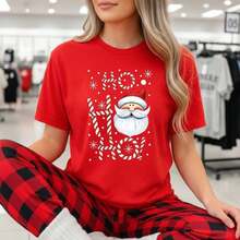Women's Santa Claus Christmas Print Cotton T-Shirt, Short Sleeve T-Shirt With "Ho Ho Ho" Candy Cane Design, Loose Fit Casual Top, Sizes S-5XL, Christmas Party Gift, Soft And Breathable Pure Cotton Blouse, Festive Christmas Clothing For Women. - 紅色 - 查看 1