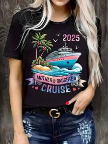 Plus Size - Plus Size - Women's Plus Size Casual T-Shirt, With Round Neck, Short Sleeves And A Slightly Elastic Material, Designed For Comfort In All Seasons. - 黑色 - 查看 7