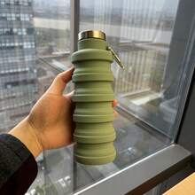 1 Portable Folding Cup, Foldable Silicone Water Cup, Reusable 16 Ounces, Lightweight Leak-Proof Portable Travel Water Bottle, Suitable For Travel, Camping, Hiking, Sports, And Outdoor Activities.Father's Day Gift - 軍綠色 - 查看 2