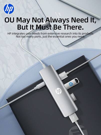  HP 5-In-1 Docking Station, DHC-CT21, Aluminum Alloy, Type-C To DC + USB3.0*4, High-Efficiency File Transfer, Portable Multifunctional Docking Station, Plug And Play.