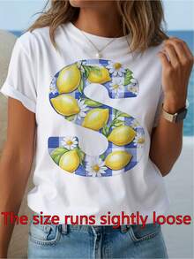 Women's 100% Cotton Casual Short Sleeve T-Shirt - Short Sleeve T-Shirt With A Round Neck And  Print. Breathable, Machine-Washable Fabric. Comfortable, Simple, And Stylish For Everyday Summer Wear. Perfect Gift. Loose Fit. Local Shipping. - 白色的 - 查看 1