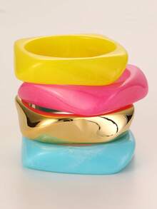 NAIZHU 1/4pcs Colorful Dopamine Geometric Resin Bracelet For Women, Daily, Date, Party Accessories - Multicolor - View 13