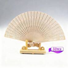 1/10/50件客製化姓名LOGO白色婚禮紙扇，白色邀請卡，婚禮派對裝飾用個性化紙扇 - 杏色 - 查看 9