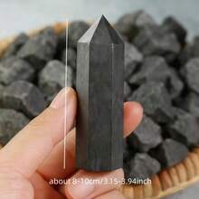 Natural Shungite Evil Eye Pyramid Polished Block Column Healing Stone Figurine Home Office Decor Spiritual Energy Gift - Grey - View 12