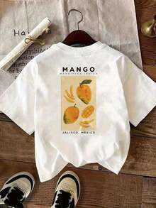 Women's Essential Casual 100% Cotton Camisole - Short Sleeve, White Mango Print With "MANGOES MEXICO" Text, Relaxed Fit, Crew Neck, Medium Stretch Fabric, Spring/Summer/Autumn Seasonal Fashion, Fun Graphic Camisole, Soft Cotton For Everyday Wear, Suitable As A Gift. Women's T-Shirt. Elegant Blouses. Boho Chic. Soft, Breathable, And Comfortable Women's Top, Ideal For Spring, Summer, And Autumn, Perfect For Vacations, Travel, And Everyday Wear. - 白色的 - 查看 1