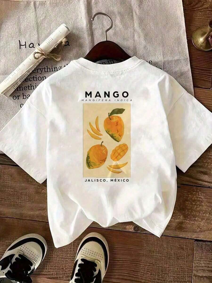 Women's Essential Casual 100% Cotton Camisole - Short Sleeve, White Mango Print With "MANGOES MEXICO" Text, Relaxed Fit, Crew Neck, Medium Stretch Fabric, Spring/Summer/Autumn Seasonal Fashion, Fun Graphic Camisole, Soft Cotton For Everyday Wear, Suitable As A Gift. Women's T-Shirt. Elegant Blouses. Boho Chic. Soft, Breathable, And Comfortable Women's Top, Ideal For Spring, Summer, And Autumn, Perfect For Vacations, Travel, And Everyday Wear. - 白色的 - 查看 1
