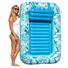 Aqua Inflatable Tanning Pool Lounger and Float with Removable Pillow - 71" x 48" - Blue Flowers - Flores azules - Ver 2