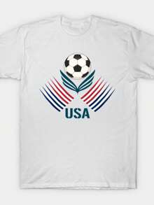 Modern USA Soccer Ball Graphic T-Shirt, Casual Short Sleeve Crew Neck, Stylish Football Tee, Ideal Fan Gift & Party Supplies, Daily Comfort Wear - 白色 - 查看 1