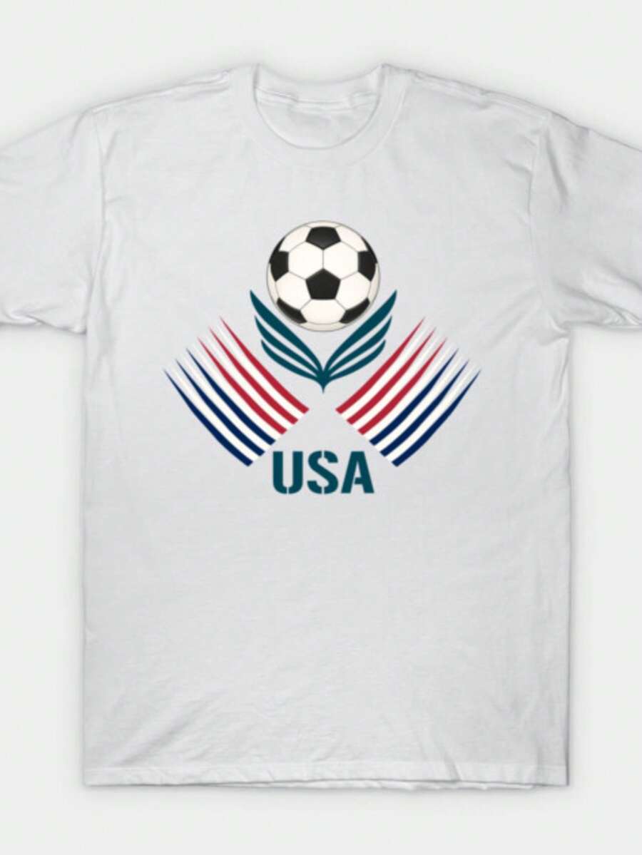 Modern USA Soccer Ball Graphic T-Shirt, Casual Short Sleeve Crew Neck, Stylish Football Tee, Ideal Fan Gift & Party Supplies, Daily Comfort Wear - 白色 - 查看 1