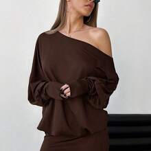 Vestido corto y ajustado de manga larga, asimétrico y sexy para mujer, para festivales de música y estilo streetwear moderno - Burdeos - Ver 6