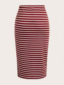 2 piezas Conjunto de falda casual de mujer a rayas y de unicolor, Conjunto a juego, Falda, Faldas para mujer, Falda a rayas, Casual - Café integral - Ver 9