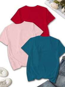 Set de 3 camisetas de mujer con estampado de leopardo y floral en forma de corazón, camisetas gráficas de verano - Multicolor - Ver 2