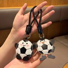 1pc Mini Cute & Energetic Football Style PU Leather Keychain, Cartoon Black & White Football Figurine Zinc Alloy Keyring - Multicolor - View 8
