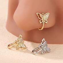 Kẹp mũi không cần xỏ lỗ kiểu Âu và Mỹ, kẹp mũi hình chữ U tối giản bằng đồng khảm đá Zirconia, phụ kiện mũi dành cho nữ. - Kẹp mũi hình chữ U hình bướm đính đá zircon. - Xem 1