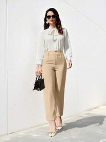 Pantalones de traje ajustados de nueve puntos para mujer - Caqui - Ver 4