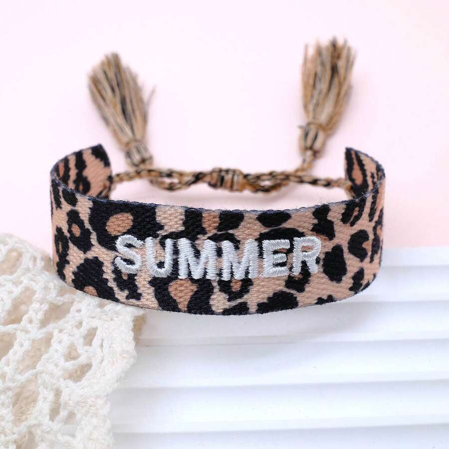 1件 SUMMER 字母手鍊 波西米亞海灘度假風友誼手繩 假期派對海邊旅行禮物 - 豹紋色 - 查看 1