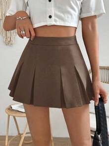 Falda minimalista de unicolor y estilo informal y elegante para mujer - Café integral - Ver 9