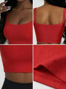 Camiseta corta de tirantes gruesos simple para mujer, adecuada para primavera y verano, estilo casual/streetwear/Y2K, se puede combinar con oficina/hogar/streetwear/discoteca, una opción ideal para blusas casuales de verano en color blanco - Rojo - Ver 9