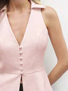 Blusa sin mangas de cuello blanco para mujer, de estilo urbano moderno y elegante, versátil para uso diario, con un toque retro de los 90.Adecuada para Navidad, Año Nuevo, San Valentín, fiestas, playa, graduación, moda, festivales, vacaciones, in - Rosa - Ver 4