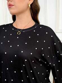 LUNE Camiseta de talla grande con parches de encaje y bajo asimétrico de unicolor - Blanco y Negro - Ver 6
