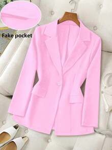 Blazer casual de unicolor para mujer - Rosa 2 - Ver 6