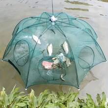 6/8/10/12-Hole Foldable Hexagonal Fishing Net, Umbrella Shrimp Net, Fishing Accessories - Portable Foldable Fish Catching Net With Durable And Compact Design, Adopting High-Strength Plastic-Coated Steel Wire Frame. Adopting Multi-Directional Funnel Design, Easy For Prey To Enter But Hard To Escape. Essential Fishing Gear And Tool For Outdoor Anglers, Suitable For Catching Shrimps, Crabs And Fish In Rivers, Lakes And Coastal Waters. - Dark Green - View 2
