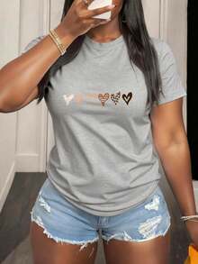 Camiseta de Manga Corta para Mujer en con Estampado de Corazones Multicolor para Ocasiones Casuales y Verano - Negro - Ver 7
