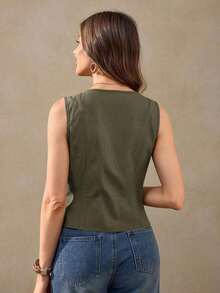 Cárdigan de algodón de color café retro francés estilo boho casual para vacaciones, parte superior de algodón marrón para oficina para mujer, vestimenta occidental, parte superior marrón, parte superior marrón para mujer, casual de negocios, blusas casuales, blusas tipo tanque estilo francés para mujer - Verde - Ver 6