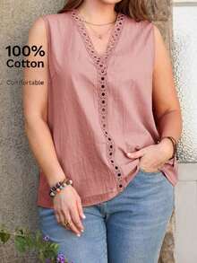 Camisa sin mangas minimalista y lisa de talla grande - Rosa - Ver 1