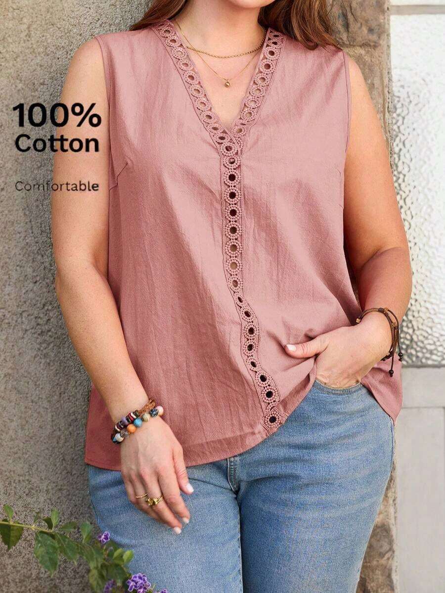 Camisa sin mangas minimalista y lisa de talla grande - Rosa - Ver 1