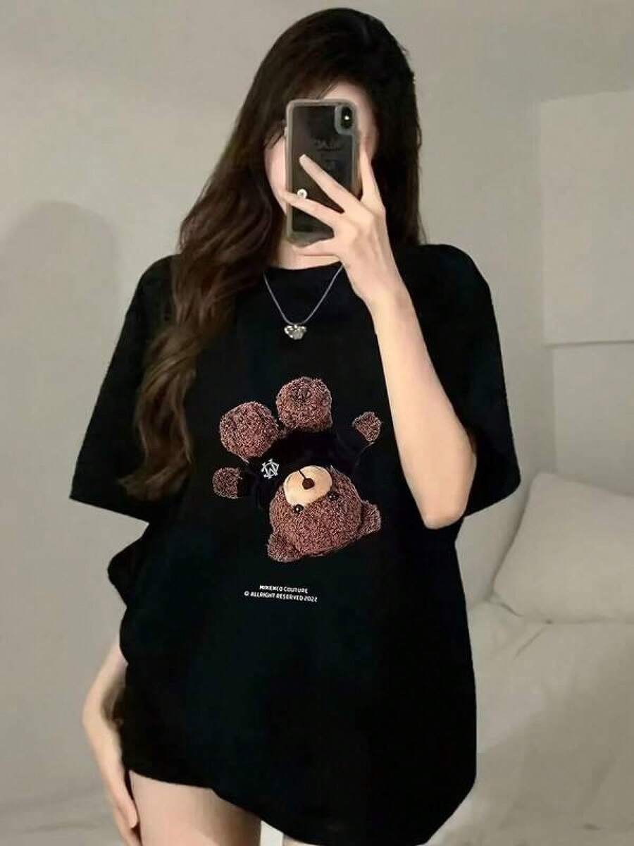 New 2026 Women's T-Shirts, Modern Design 'Comfortable Cotton T-Shirt' 'Casual Style T-Shirt' 'Various Colors Youth Clothing' 'Perfect For Daily Wear Teenage Girl' One Size/Black Popular Fashion High Search - 黑色 - 查看 1