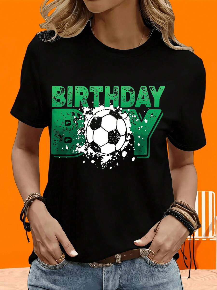 Camiseta Gráfica para Fiesta de Cumpleaños, Regalo para Niño, Fútbol, para Hombres, Mujeres, Unisex, Adultos, Camiseta de Manga Corta para Damas, Negra y Blanca, para Ocio al Aire Libre y Hogar - Negro - Ver 1